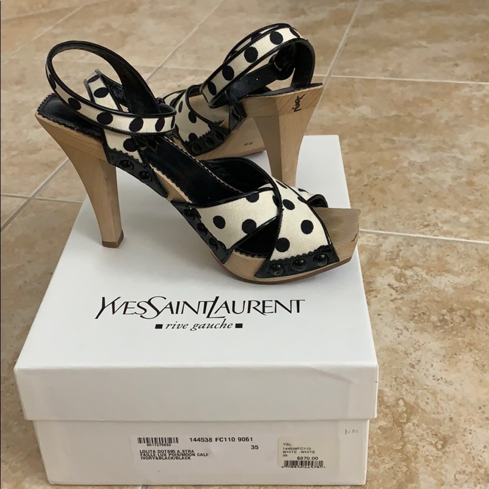 YSL Lolita Wooden Polka Dot Heels